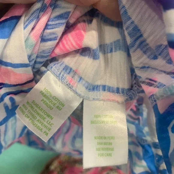 Lilly Pulitzer Pink Blue Printed V-Neck Kaia tunic L boats coastal preppy - Picture 3 of 4
